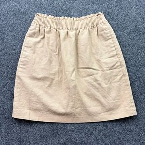 J.Crew Mini Skirt Sz 00 Tan Linen Cotton Elastic Paperbag Waist Preppy Coastal